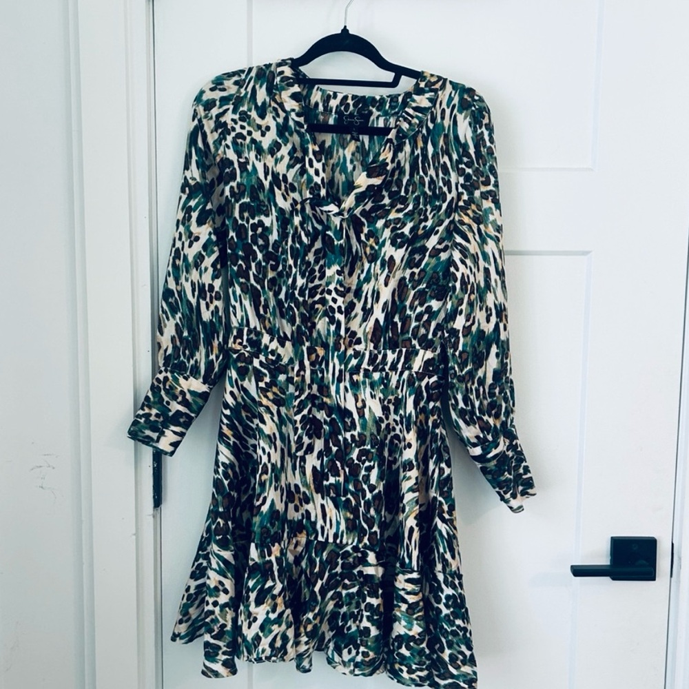 Jessica Simpson Multicolor Animal Print Long Sleeve Dress